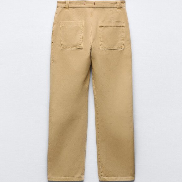 Women's Zara Asymmetrical Waist Crossover Chino Trousers Tan Size S - Picture 6 of 7